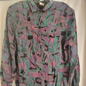 Vintage purple and black button up top